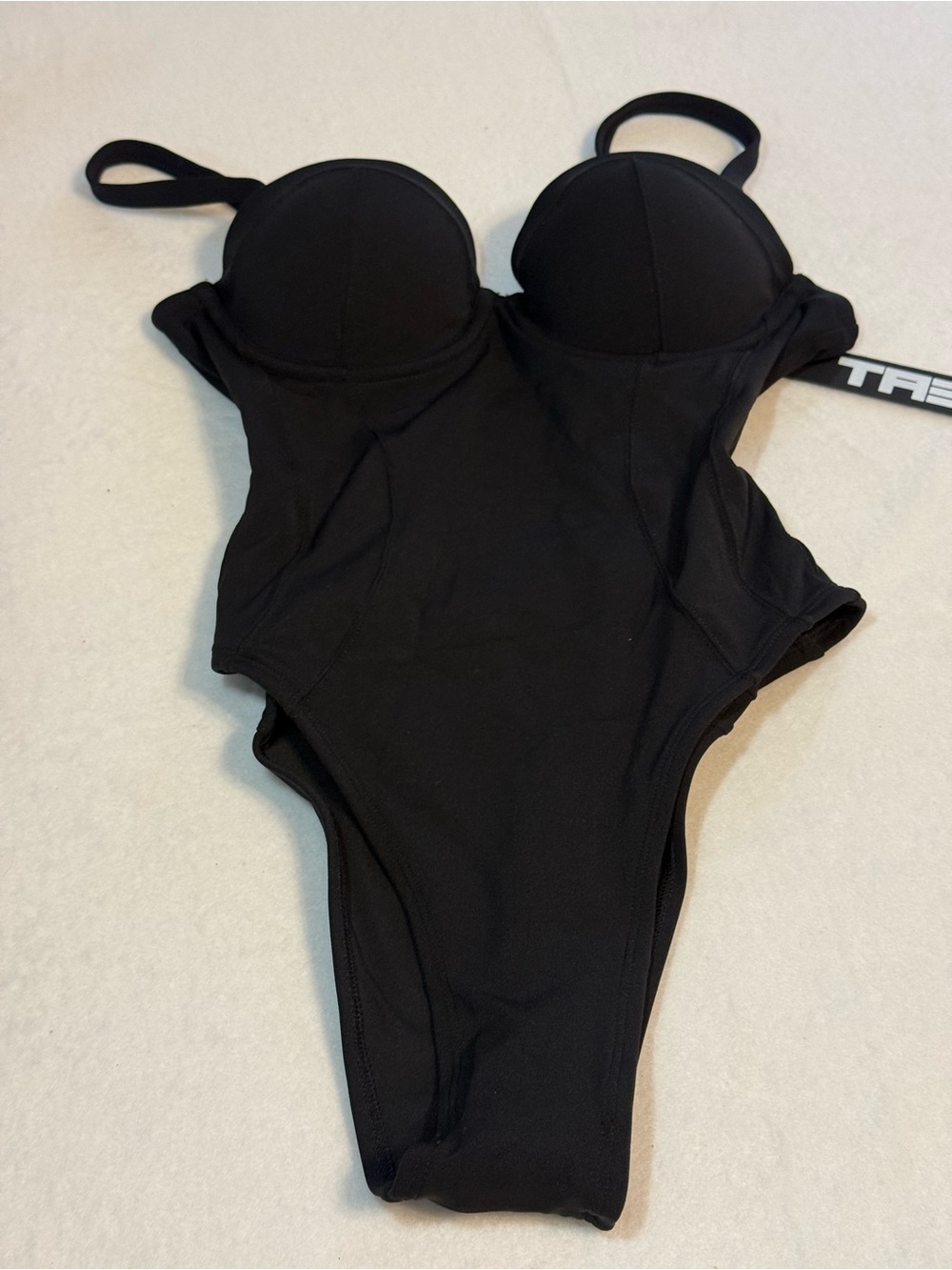 New TA3 Cinching Hi-Cut Lushy Swimsuit. Black. Size XS-Short/C cup.